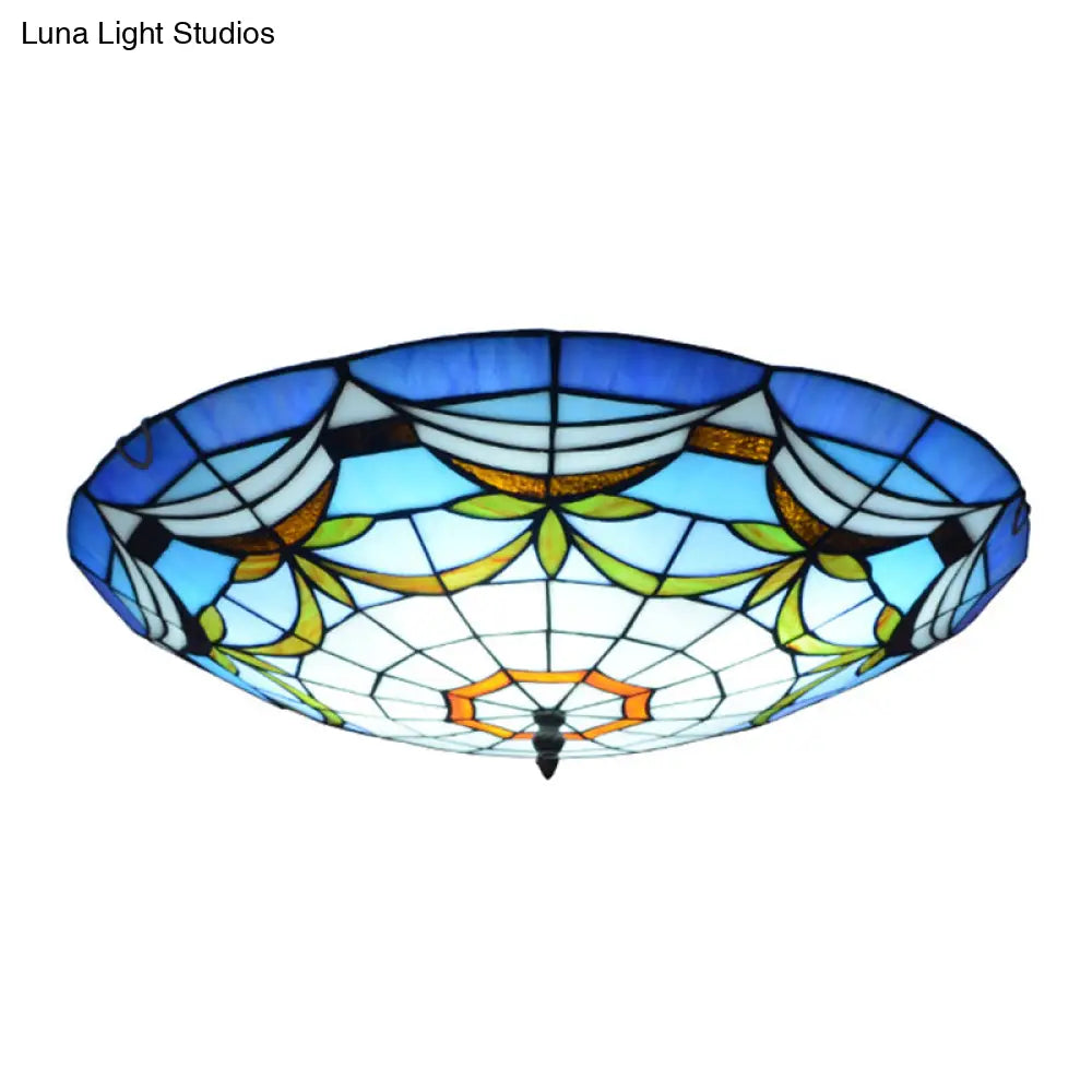 Tiffany Style Art Glass Dome Flush Ceiling Light For Bedroom