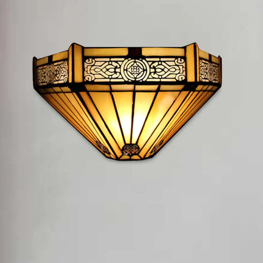 Tiffany Style Art Glass Half-Cone Wall Light - Beige/Amber 1 Sconce For Living Room Amber