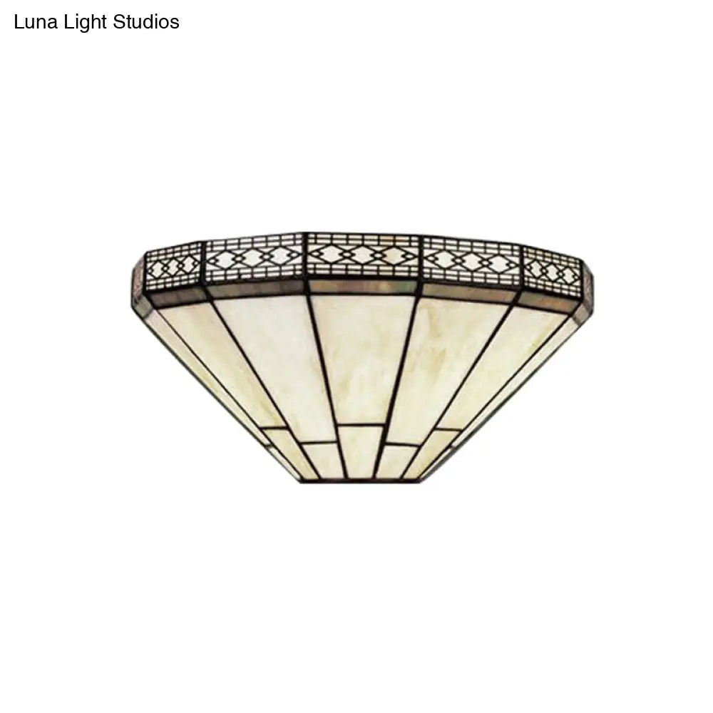 Tiffany Style Art Glass Half-Cone Wall Light - Beige/Amber 1 Sconce For Living Room