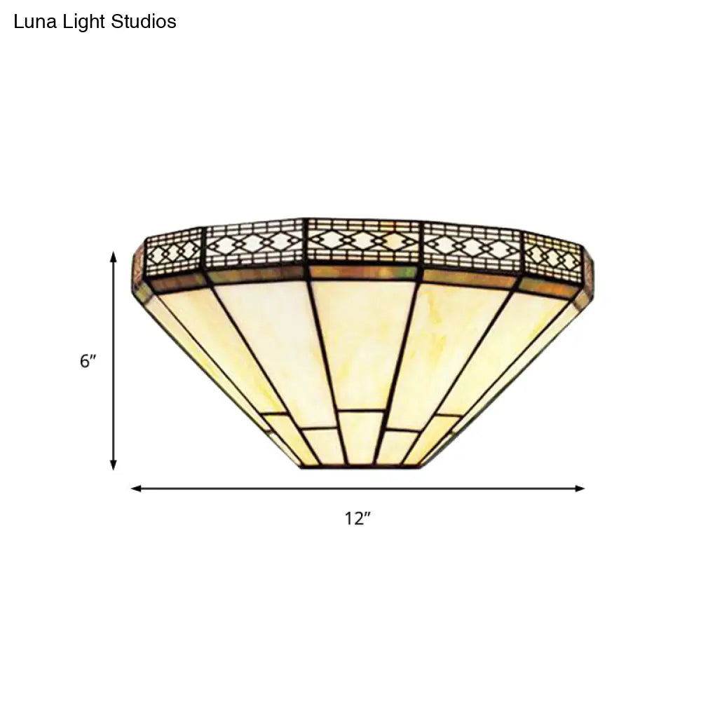 Tiffany Style Art Glass Half-Cone Wall Light - Beige/Amber 1 Sconce For Living Room