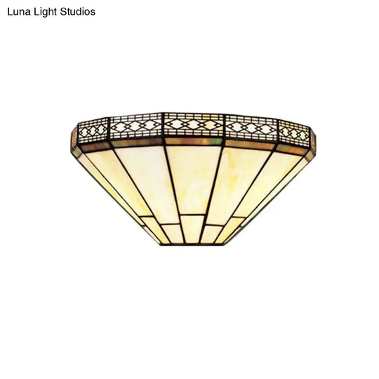 Tiffany Style Art Glass Half-Cone Wall Light - Beige/Amber 1 Sconce For Living Room