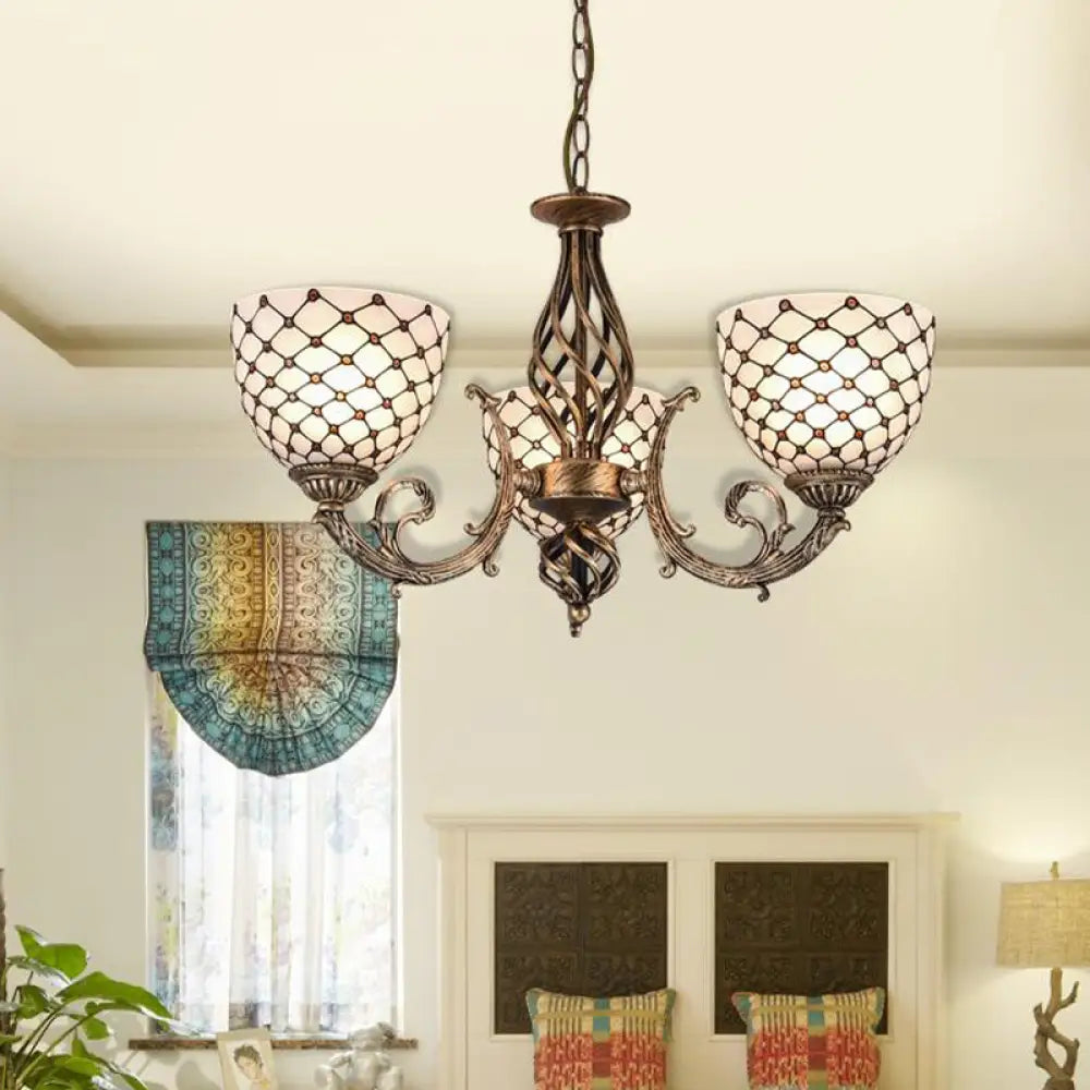 Tiffany Style Beaded Stained Glass Chandelier - Antique Brass Pendant Available In 3 Sizes & Light