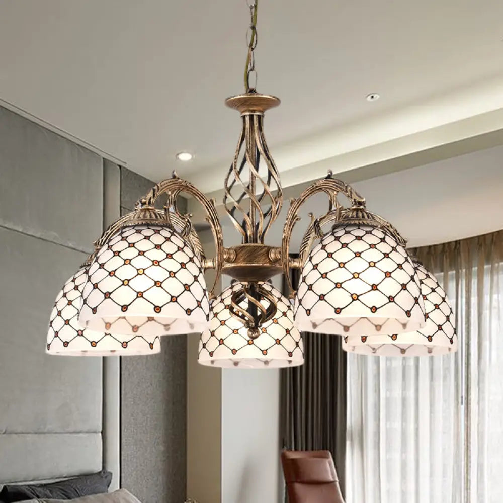 Tiffany Style Beaded Stained Glass Chandelier - Antique Brass Pendant Available In 3 Sizes & Light