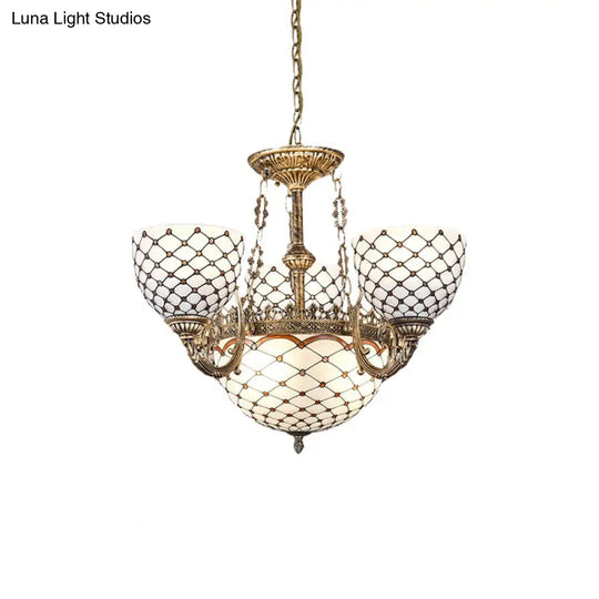 Tiffany Style Beaded Stained Glass Chandelier - Antique Brass Pendant Available In 3 Sizes & Light