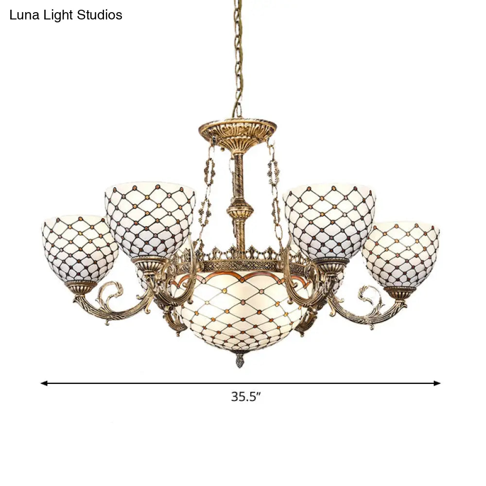 Tiffany Style Beaded Stained Glass Chandelier - Antique Brass Pendant Available In 3 Sizes & Light