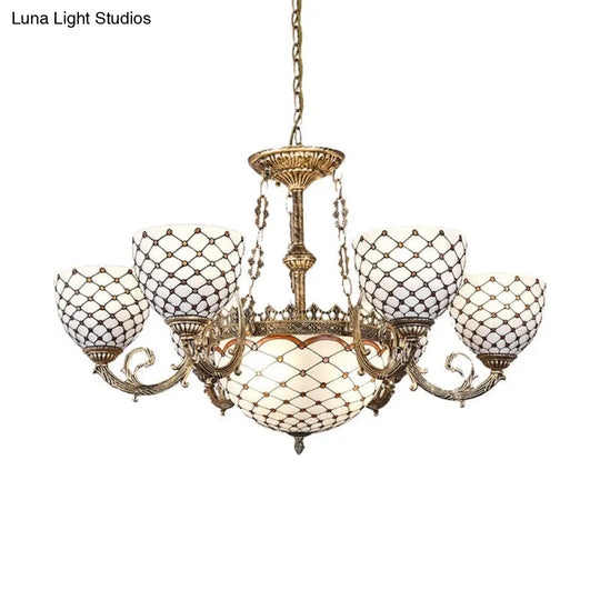 Antique Brass Beaded Chandelier With Tiffany Style Stained Glass - 3/5/9 Lights 23/24.5/31.5W