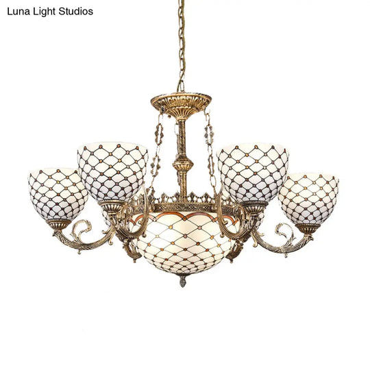 Tiffany Style Beaded Stained Glass Chandelier - Antique Brass Pendant Available In 3 Sizes & Light