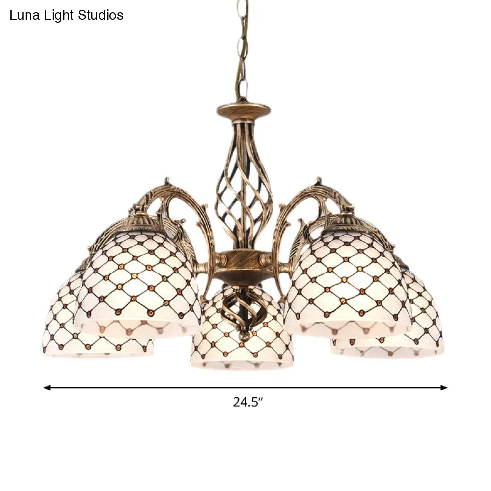 Tiffany Style Beaded Stained Glass Chandelier - Antique Brass Pendant Available In 3 Sizes & Light