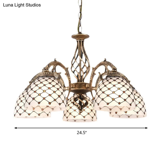 Tiffany Style Beaded Stained Glass Chandelier - Antique Brass Pendant Available In 3 Sizes & Light