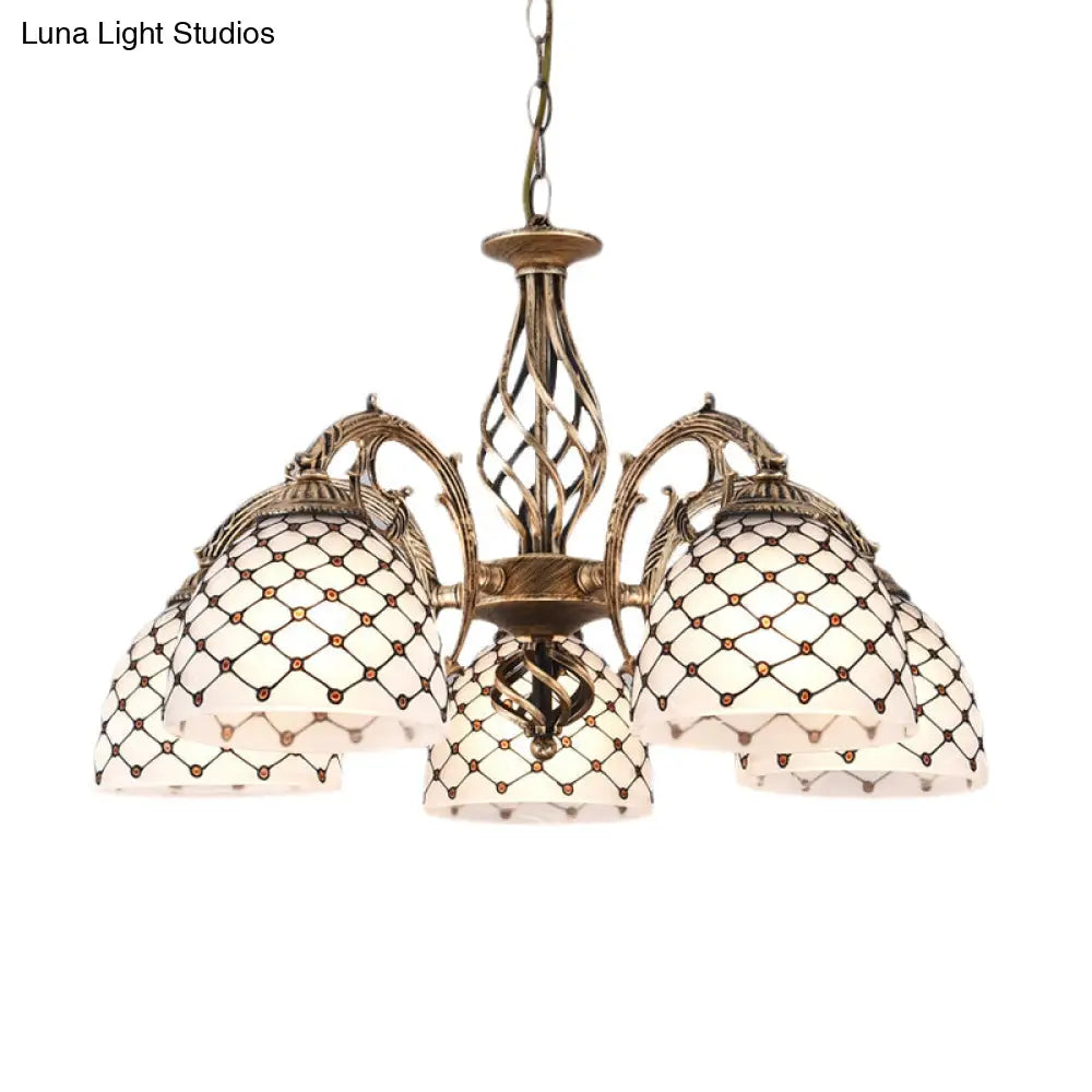 Tiffany Style Beaded Stained Glass Chandelier - Antique Brass Pendant Available In 3 Sizes & Light