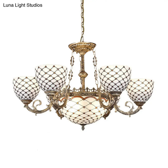 Antique Brass Beaded Chandelier With Tiffany Style Stained Glass - 3/5/9 Lights 23/24.5/31.5W