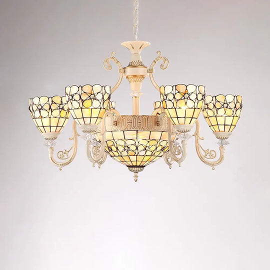 Tiffany Style Beige Flower Chandelier: 8-Light Suspension For Living Room