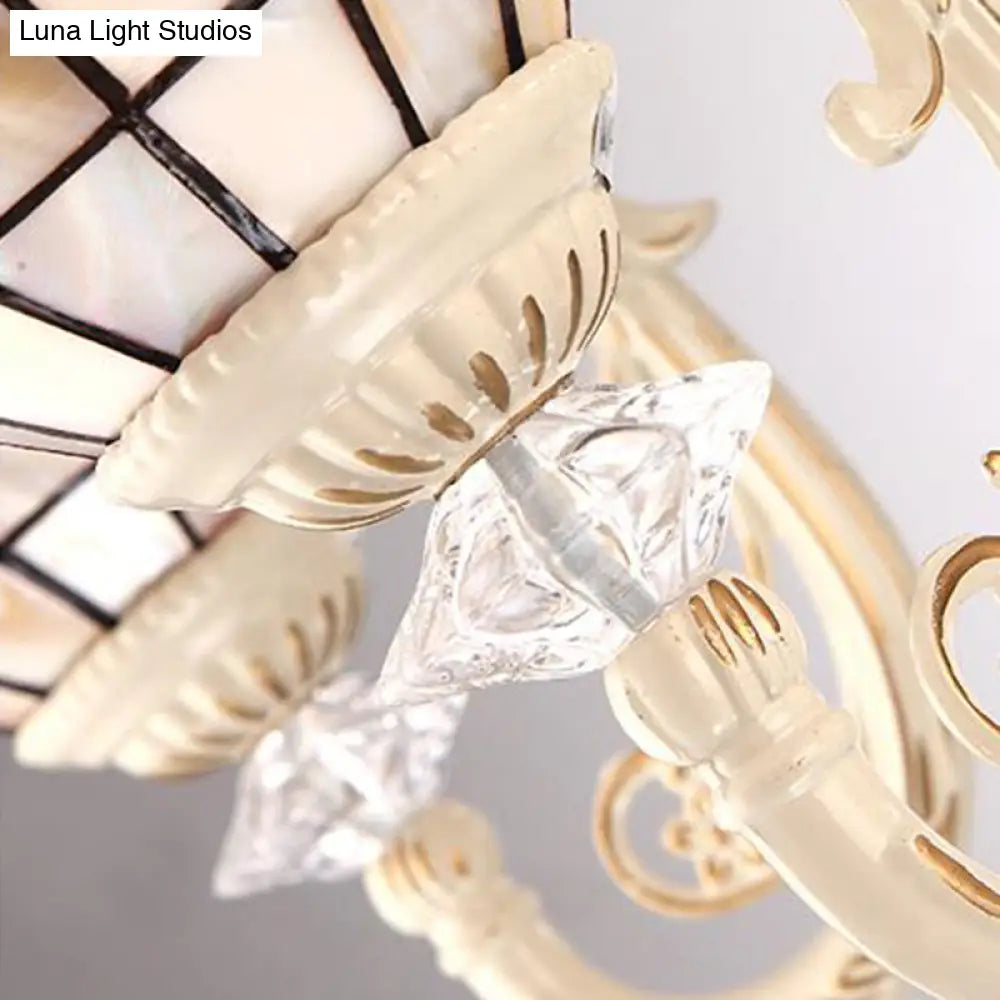 Tiffany Style Beige Flower Chandelier: 8-Light Suspension For Living Room