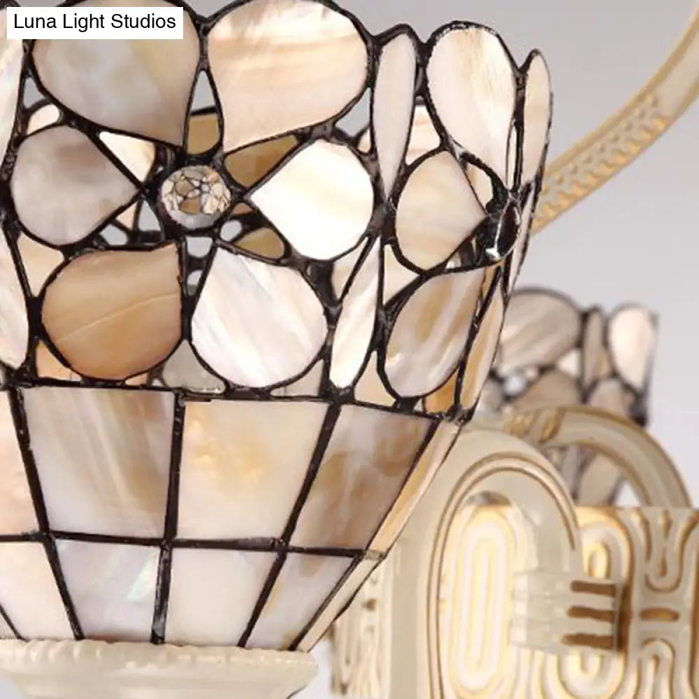 Tiffany Style Beige Flower Chandelier: 8-Light Suspension For Living Room