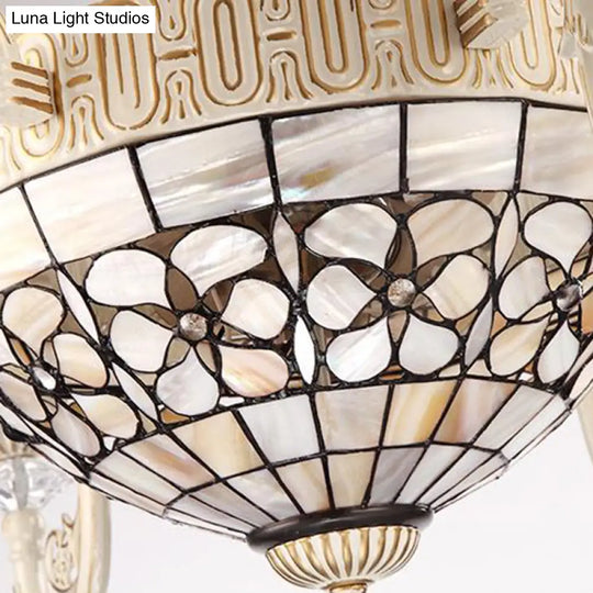 Tiffany Style Beige Flower Chandelier: 8-Light Suspension For Living Room