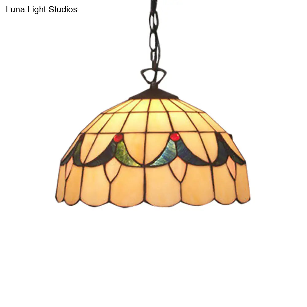 Tiffany-Style Beige Handcrafted Glass Ceiling Light With 1 Bulb