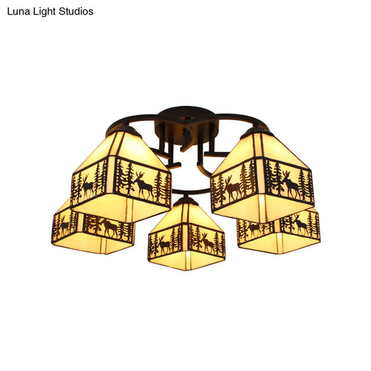 Tiffany Style Beige Stained Glass Chandelier - Small House Lighting