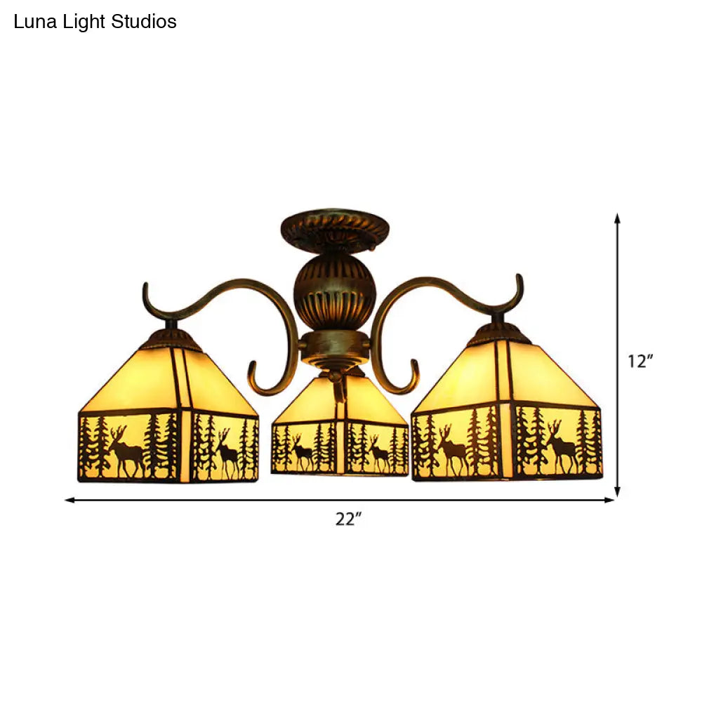 Tiffany Style Beige Stained Glass Chandelier - Small House Lighting