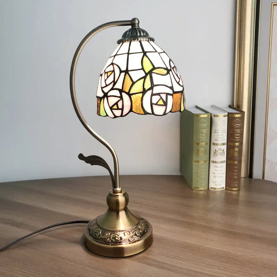 Tiffany Style Bell Shade Nightstand Lamp With Gridded Glass Table Lighting - Perfect For Bedroom