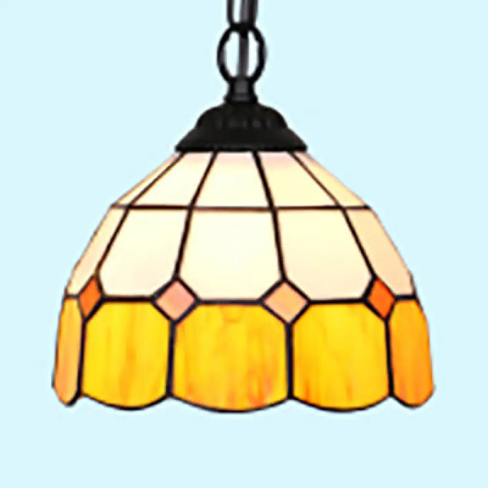 Tiffany-Style Black/White Hand Cut Glass Ceiling Pendant Light - 1 Head Bowl Suspension Lamp Black