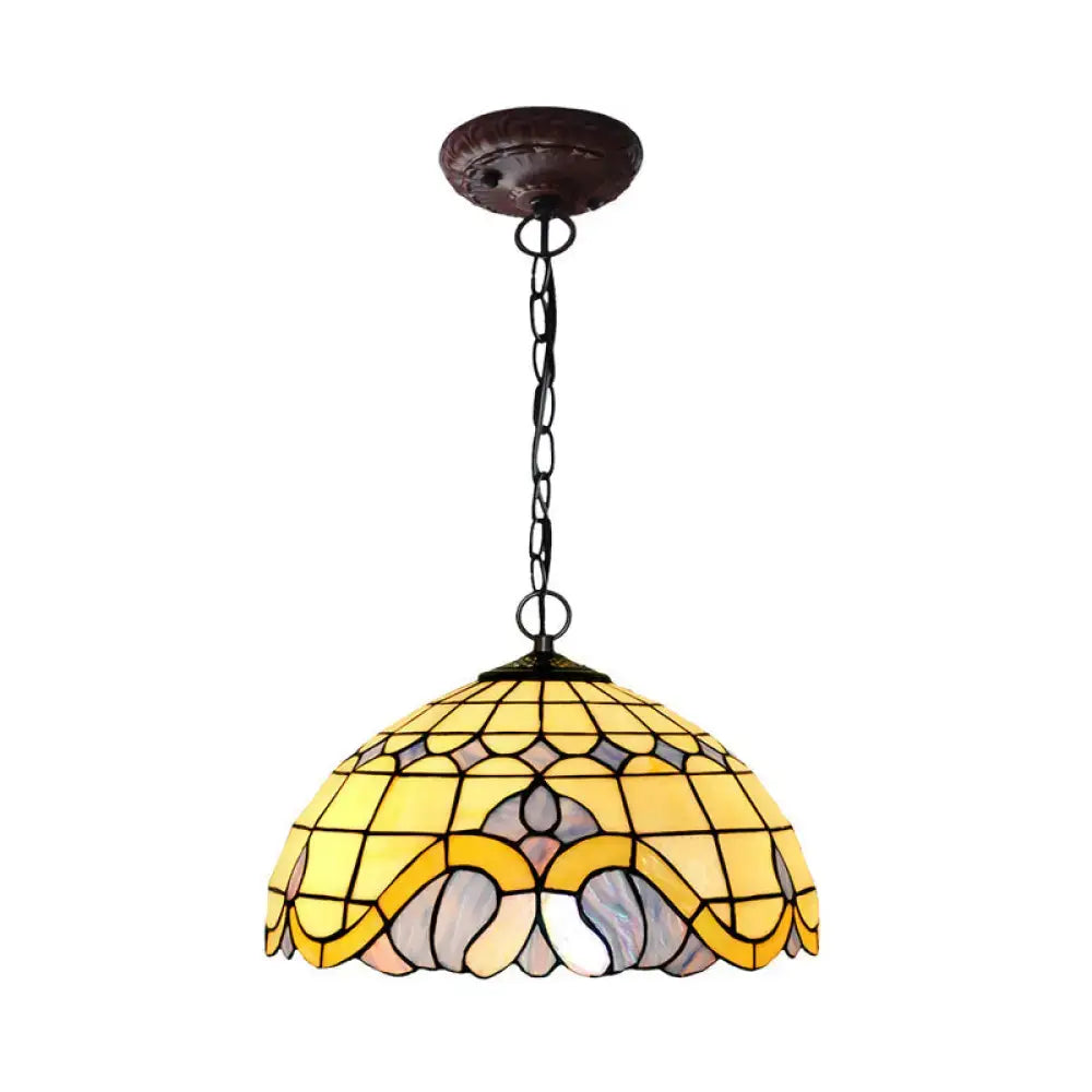 Tiffany-Style Blue Stained Glass Domed Drop Pendant - 12’/16’ Sizes Coffee Chandelier Light For