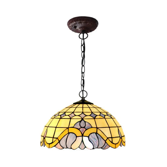 Tiffany-Style Blue Stained Glass Domed Drop Pendant - 12’/16’ Sizes Coffee Chandelier Light For