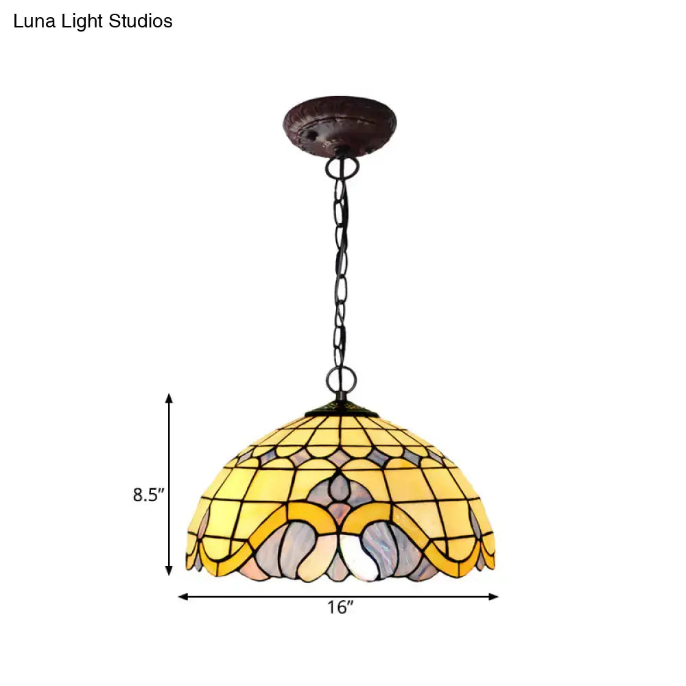 Tiffany-Style Blue Stained Glass Domed Drop Pendant - 12’/16’ Sizes Coffee Chandelier Light For