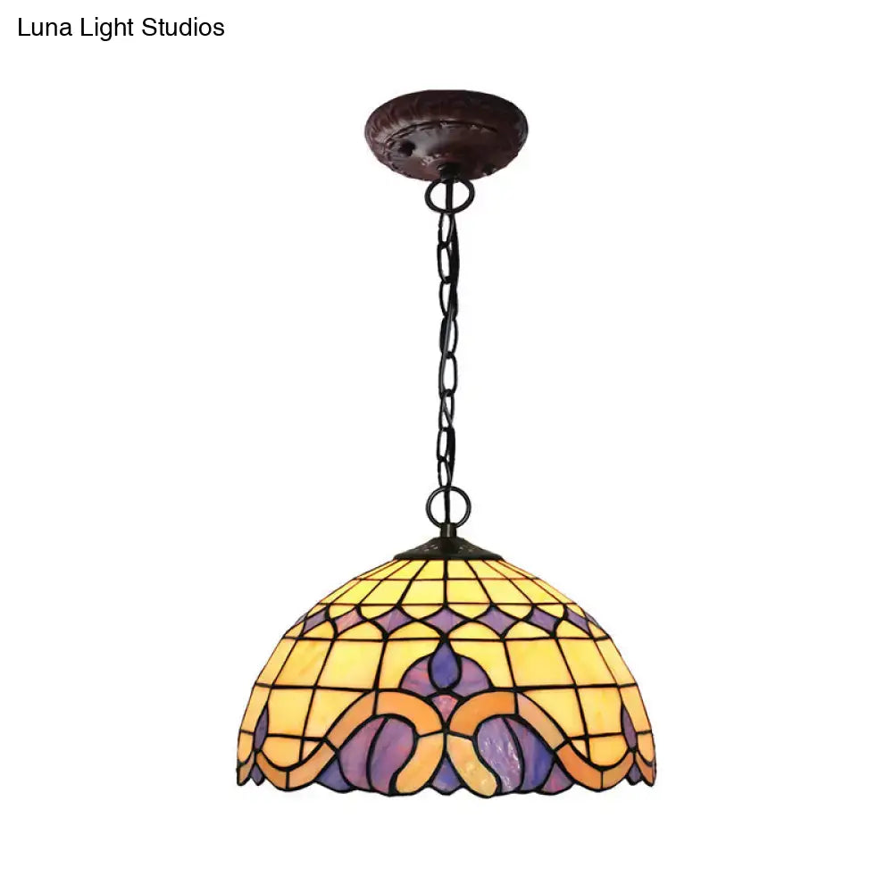 Tiffany-Style Blue Stained Glass Domed Drop Pendant - 12’/16’ Sizes Coffee Chandelier Light For