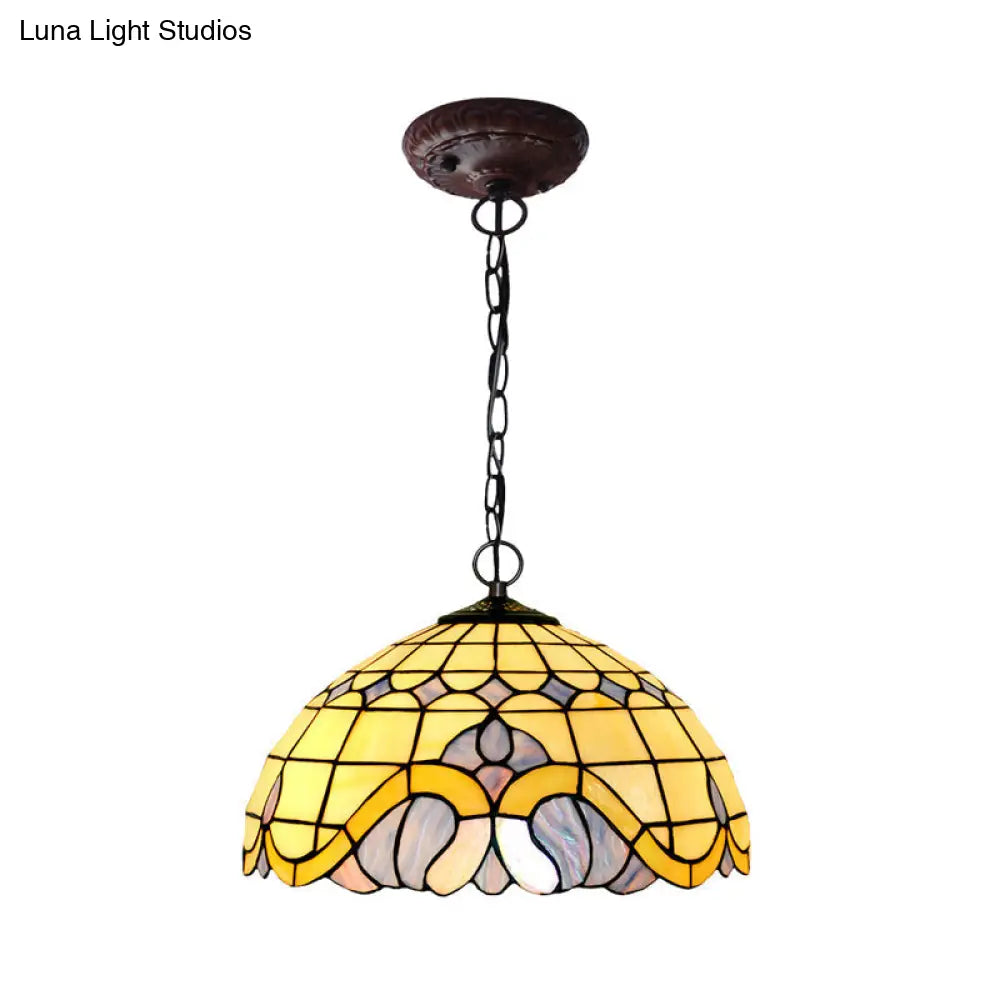 Tiffany-Style Blue Stained Glass Domed Drop Pendant Light - Coffee Chandelier For Dining Room (12/16