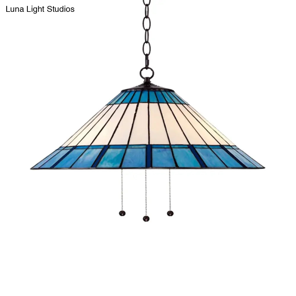 Tiffany-Style Blue Stained Glass Pendant Light - Tapered Design 16’/19.5’ W Single Bulb