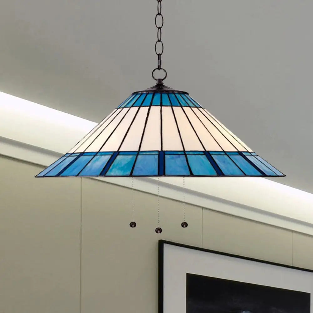 Tiffany-Style Blue Stained Glass Pendant Light - Tapered Design 16’/19.5’ W Single Bulb / 16’