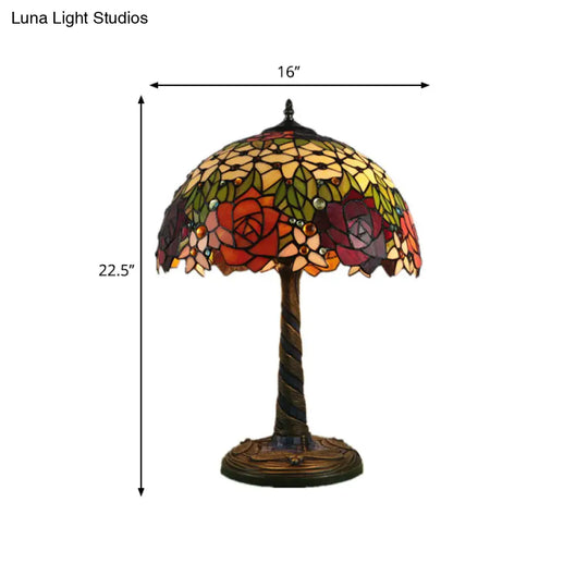 Tiffany Style Brass Stained Glass Nightstand Lamp With Flower Design - Ideal For Bedroom