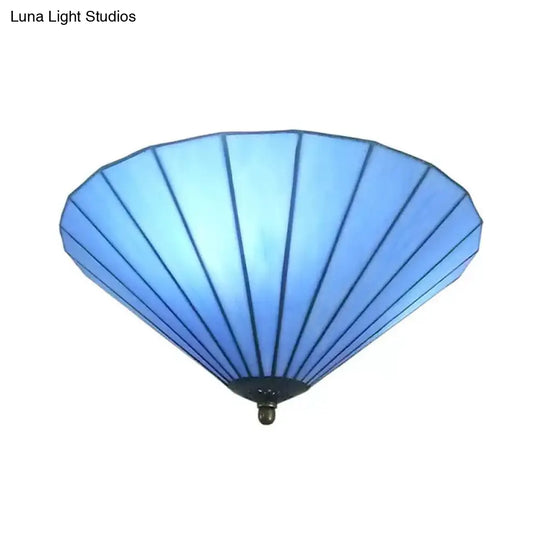 Tiffany-Style Cone Flush Mount Ceiling Light In Blue/White For Bedroom