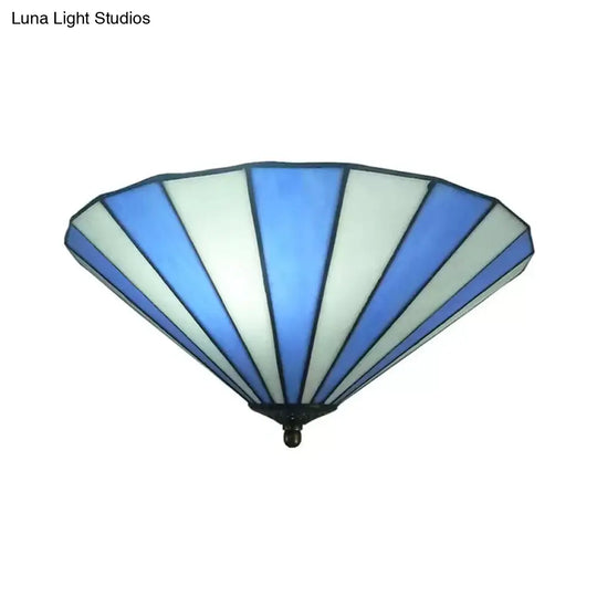 Tiffany-Style Cone Flush Mount Ceiling Light In Blue/White For Bedroom