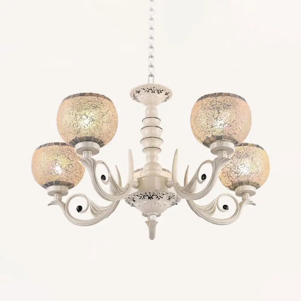 Tiffany Style Crackle Glass Ball Chandelier Pendant Light - White 3/5/8 Lights 5 /