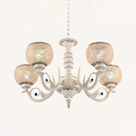 Tiffany Style Crackle Glass Ball Chandelier Pendant Light - White 3/5/8 Lights 5 /