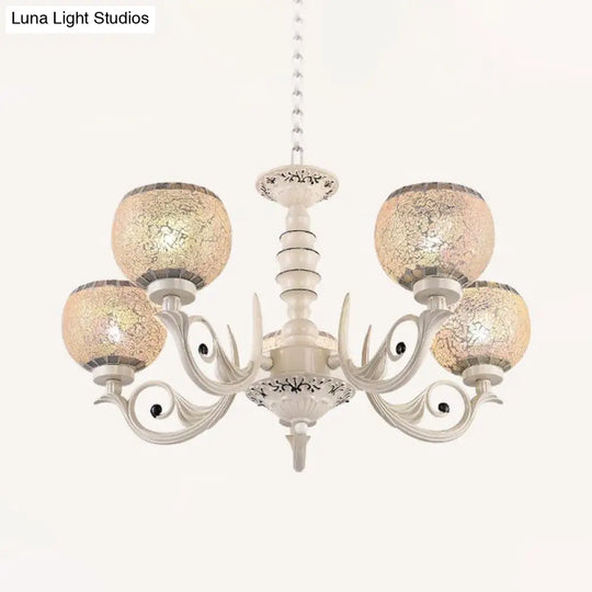 Tiffany Style Crackle Glass Ball Chandelier Pendant Light - White 3/5/8 Lights Suspension Lighting