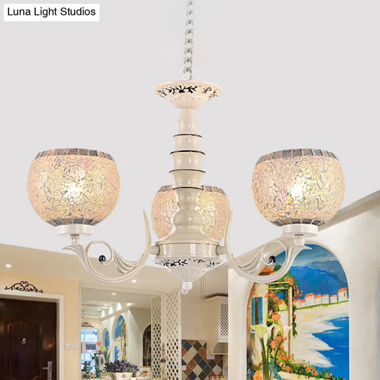 Tiffany Style Crackle Glass Ball Chandelier Pendant Light - White 3/5/8 Lights Suspension Lighting
