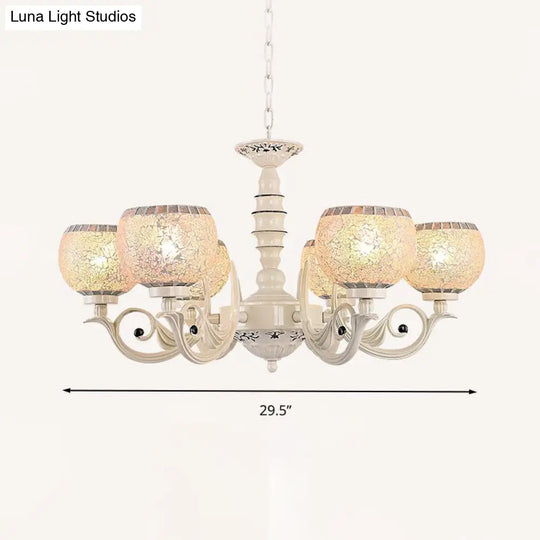 Tiffany Style Crackle Glass Ball Chandelier Pendant Light - White 3/5/8 Lights Suspension Lighting