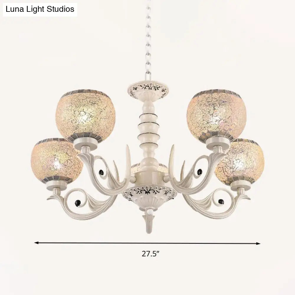 Tiffany Style Crackle Glass Ball Chandelier Pendant Light - White 3/5/8 Lights Suspension Lighting