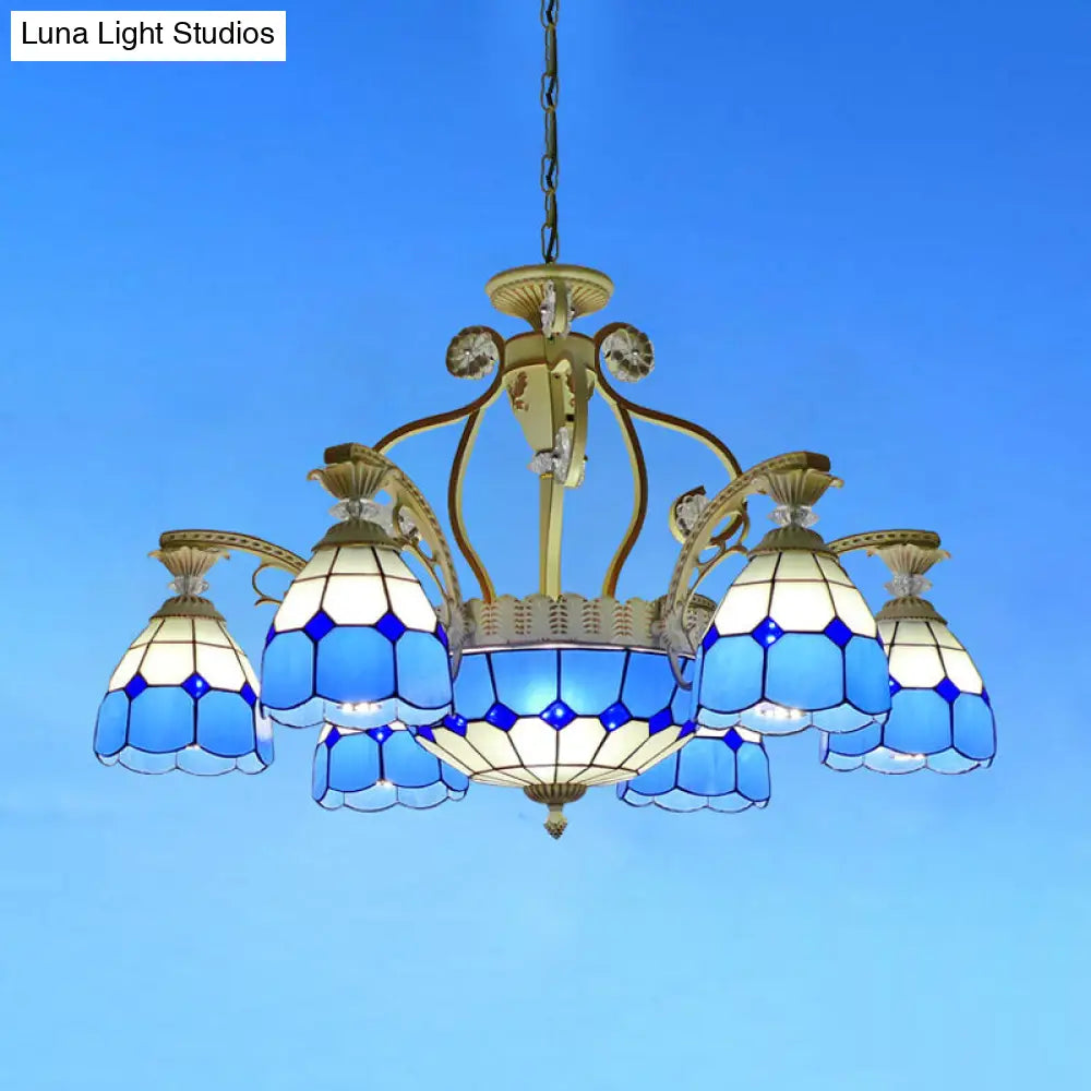 Tiffany Style Cut Glass Chandelier Pendant Light Kit - Domed 31.5/37.5 Wide 8/11 Lights