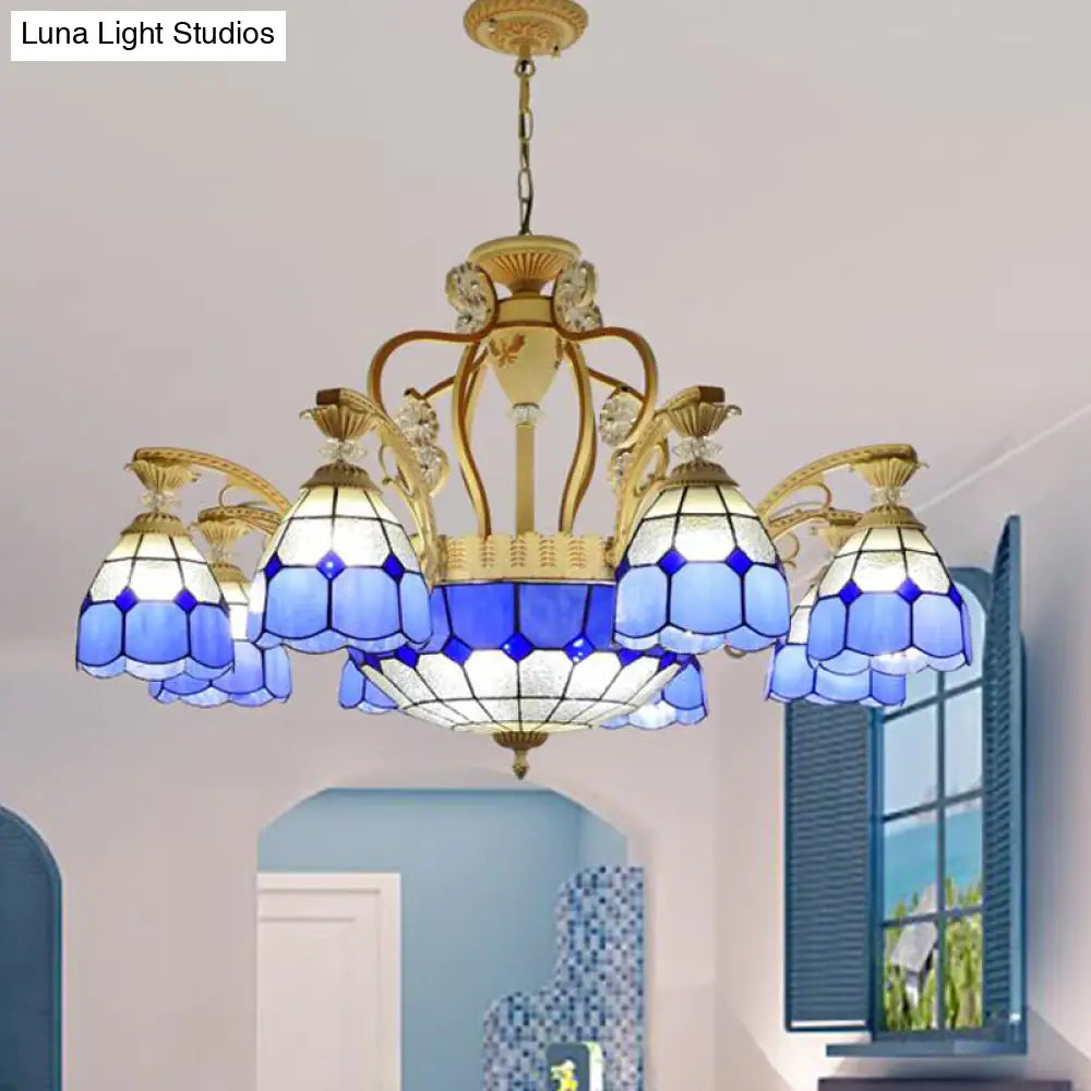 Tiffany Style Cut Glass Chandelier Pendant Light Kit - Domed 31.5/37.5 Wide 8/11 Lights