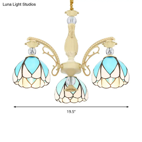 Sky Blue Tiffany Style Dome Chandelier Pendant - 3/6/9 Lights For Bedroom Lighting