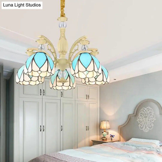 Sky Blue Tiffany Style Dome Chandelier Pendant - 3/6/9 Lights For Bedroom Lighting 5 /