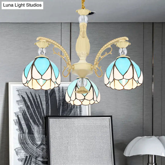 Sky Blue Tiffany Style Dome Chandelier Pendant - 3/6/9 Lights For Bedroom Lighting