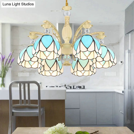 Sky Blue Tiffany Style Dome Chandelier Pendant - 3/6/9 Lights For Bedroom Lighting 6 /