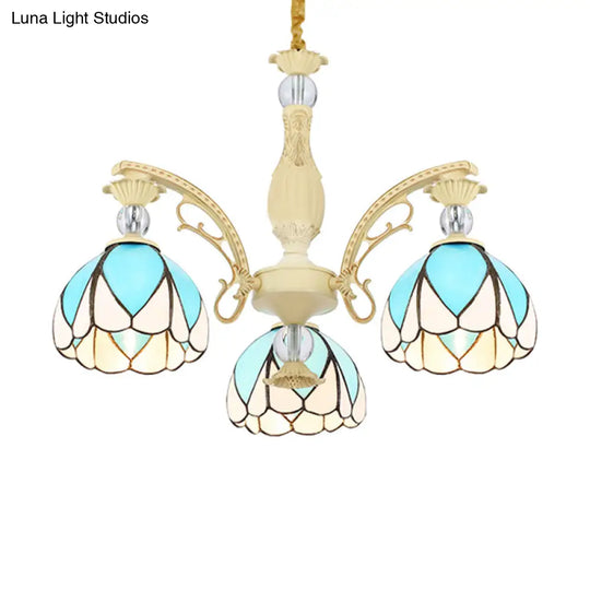 Sky Blue Tiffany Style Dome Chandelier Pendant - 3/6/9 Lights For Bedroom Lighting