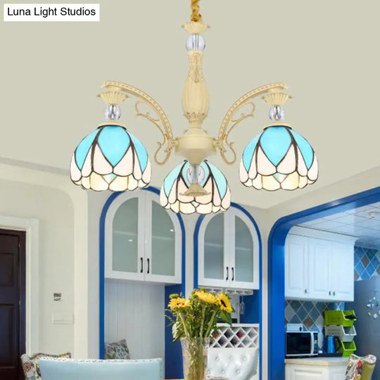 Sky Blue Tiffany Style Dome Chandelier Pendant - 3/6/9 Lights For Bedroom Lighting 3 /