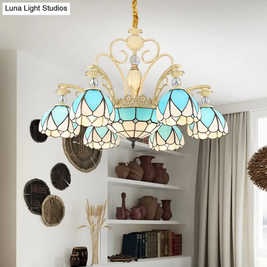 Sky Blue Tiffany Style Dome Chandelier Pendant - 3/6/9 Lights For Bedroom Lighting 9 /