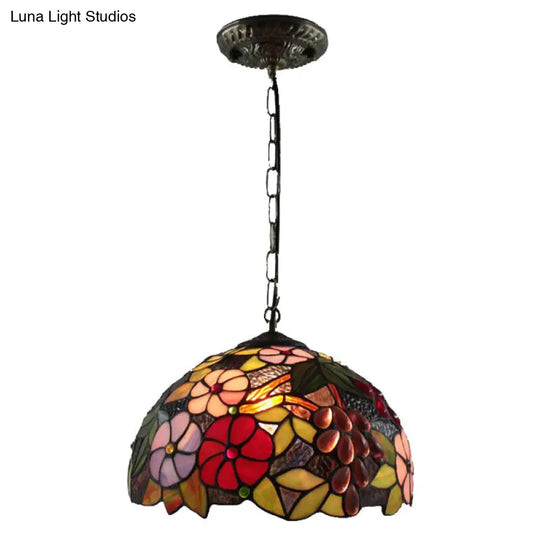 Tiffany-Style Dome Pendant Light - 12 Wide Glass Hanging Lamp For Living Room